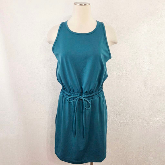 Lou & Grey Luvstretch Scoop Neck Pocket Dress teal blue green mini size small - Picture 1 of 7